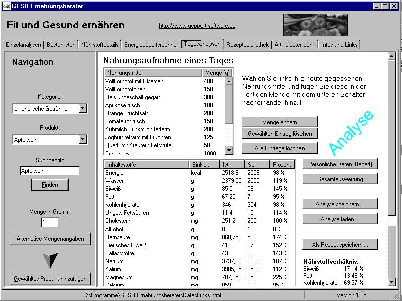 Screenshot vom Programm: GESO Ernhrungsberater